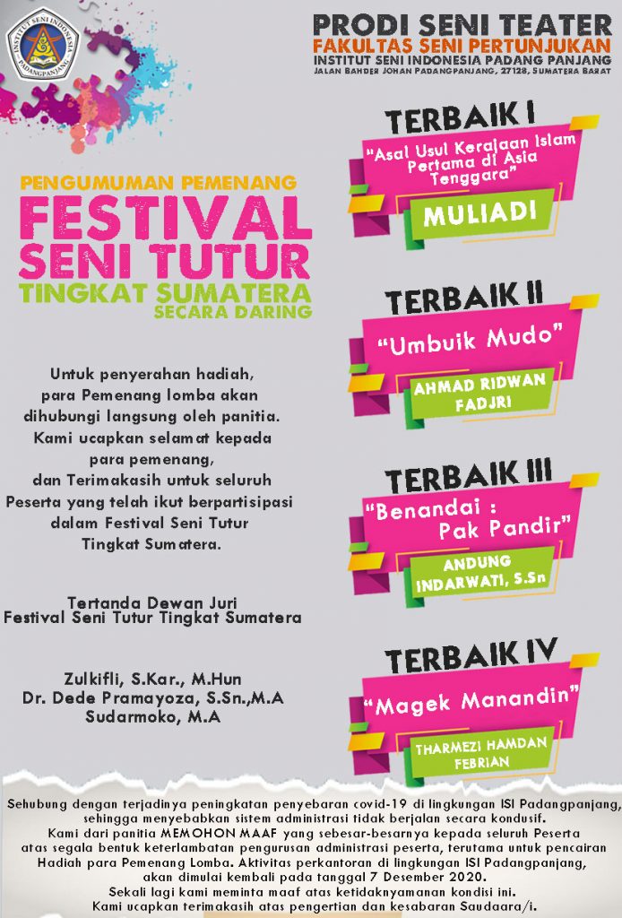 Pengumuman Pemenang Festival Tingkat Sumatera Secara Daring