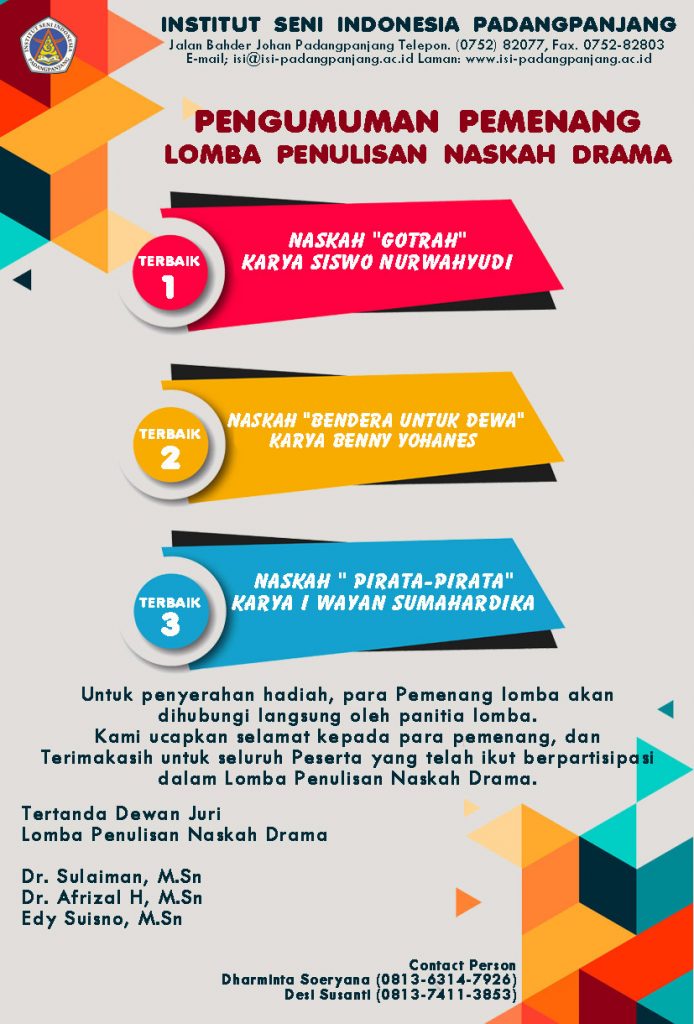 Pengumuman Pemenang Lomba Penilisan Naskah Drama