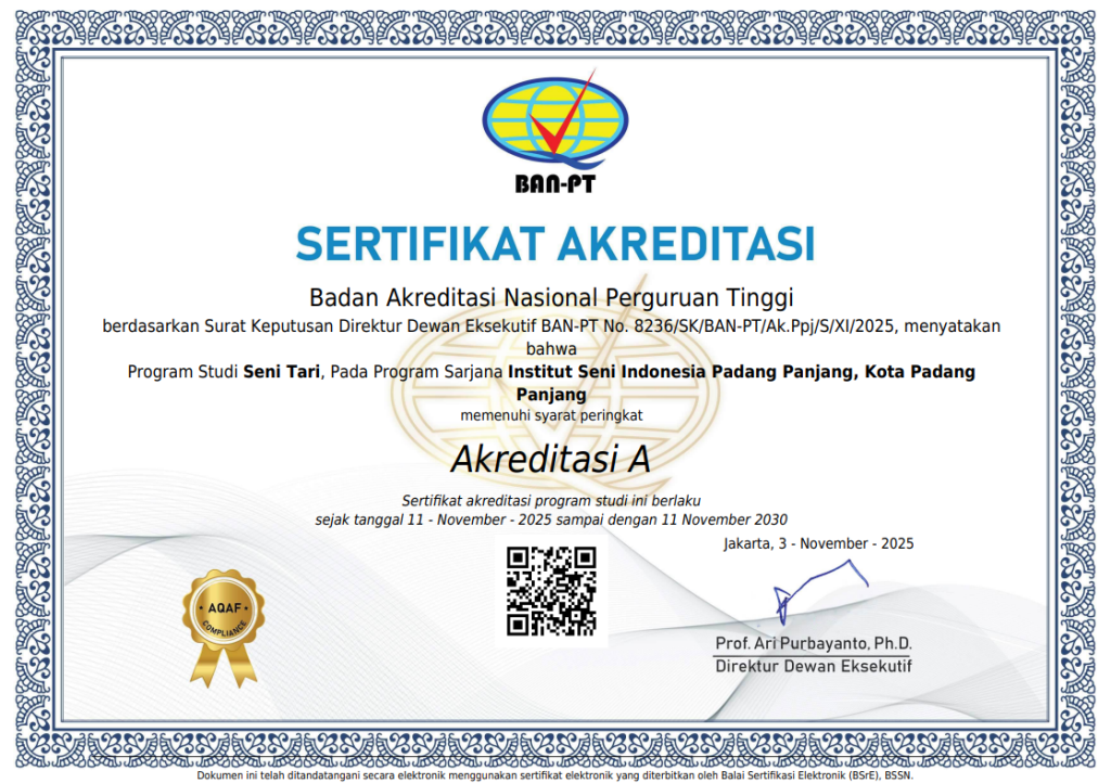 Program Studi Seni Tari ISI Padangpanjang Raih Akreditasi A dari BAN-PT